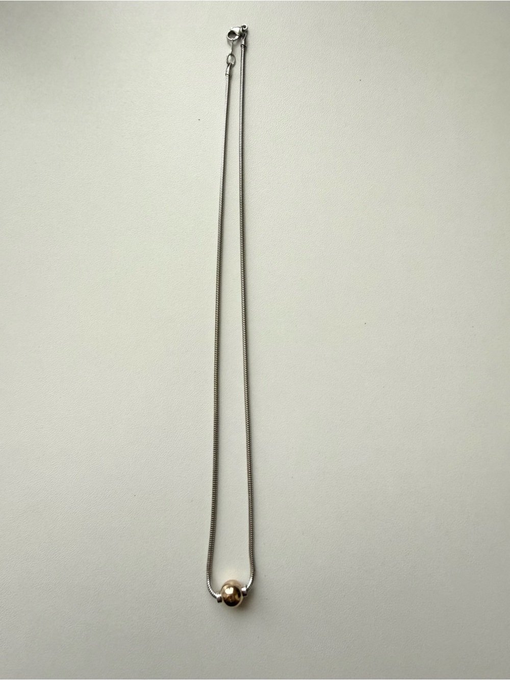 Cape Cod Style Two-Tone Ball Necklace 16” Silver Chain Gold Bead Minimalist - Picture 3 of 6